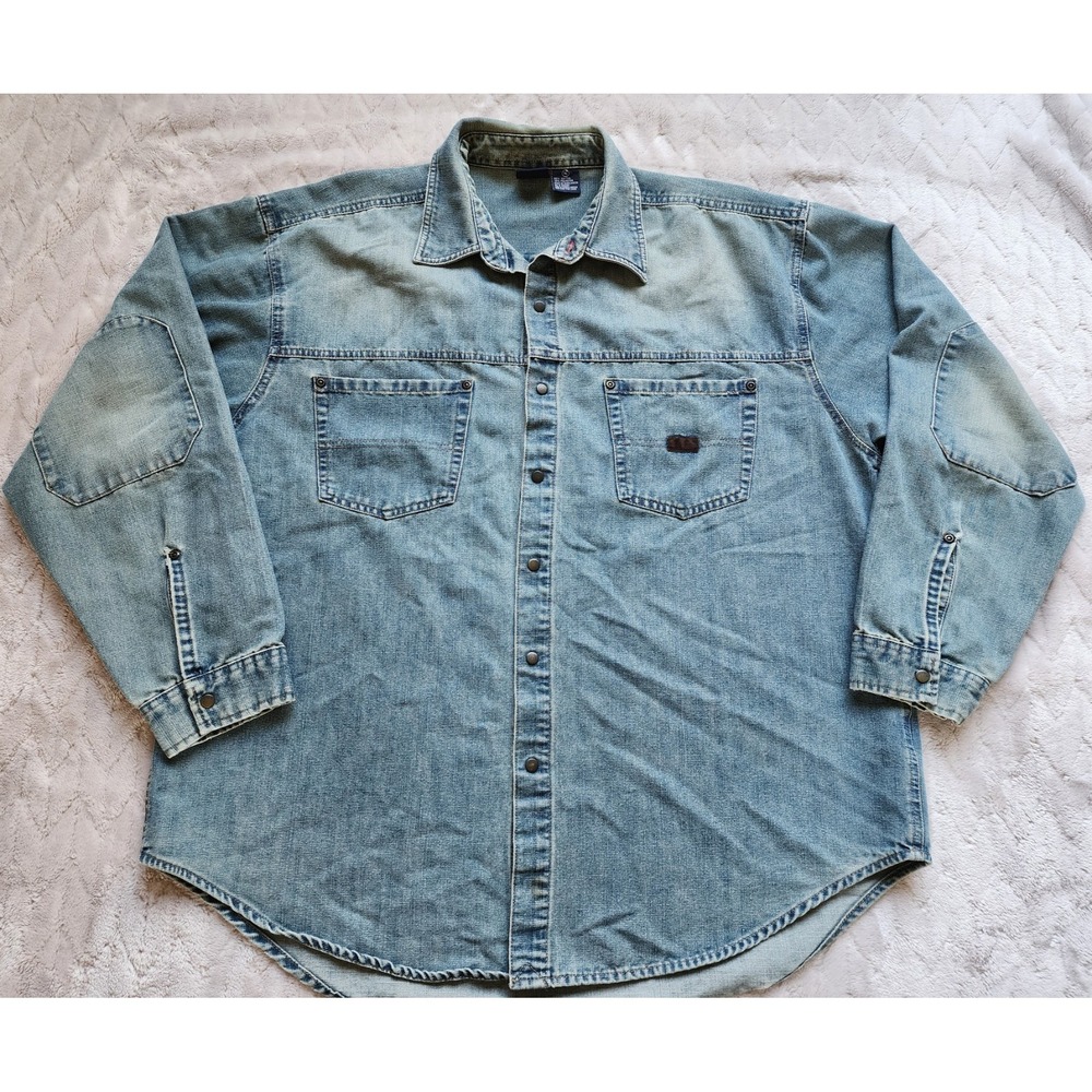 Bugle Boy Vintage Light Wash Denim Button Up Mens XL Snap Front Long Sleeve
